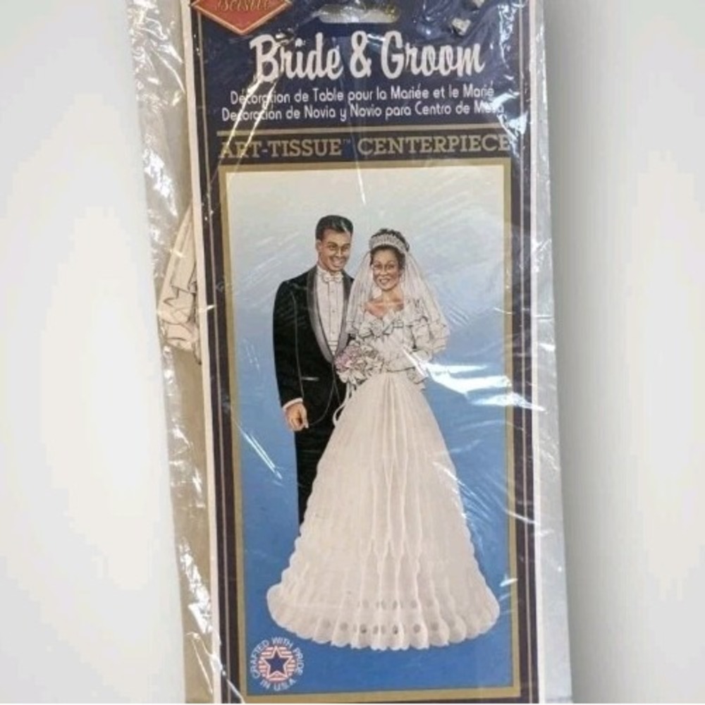 90s Wedding Centerpiece African American Bride & Groom Honeycomb NOS Beistle Vtg